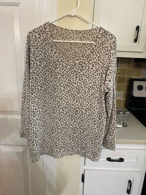 American Eagle Outfitters Taupe Leopard V-Neck Long Sleeve Top